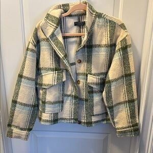 Plaid  Jacket - Green, off white and light blue.